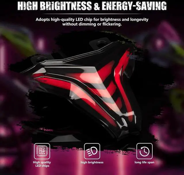 Alt view image 3 of 7 - Motorcycle LED Tail Lights RGB Control for NINJA 400 2018-2024 Z400 Z250 Z400 Z1000 Z1000R ZX6R ZX10R ZX10RR Rear Brake Light DRL with Turn Signals Sequential Dynamic Indicator