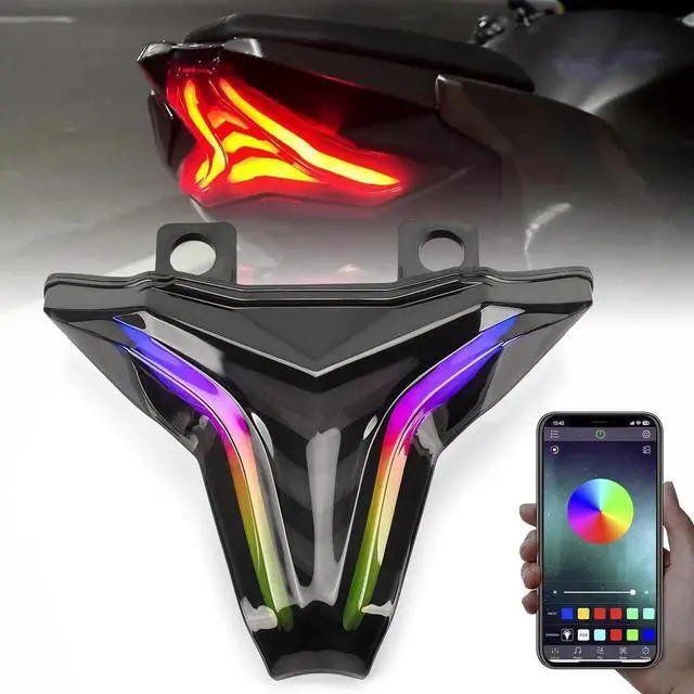 Main image of Motorcycle LED Tail Lights RGB Control for NINJA 400 2018-2024 Z400 Z250 Z400 Z1000 Z1000R ZX6R ZX10R ZX10RR Rear Brake Light DRL with Turn Signals Sequential Dynamic Indicator