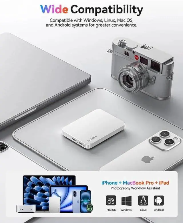 Alt view image 4 of 7 - BookDrive 1TB Magnetic External SSD with PD 100W Charging for Labtop & USB-C Smartphone - Magsafe Portable Solid State Drive, 1000MB/s for USB 3.2 Gen2 - P10Plus