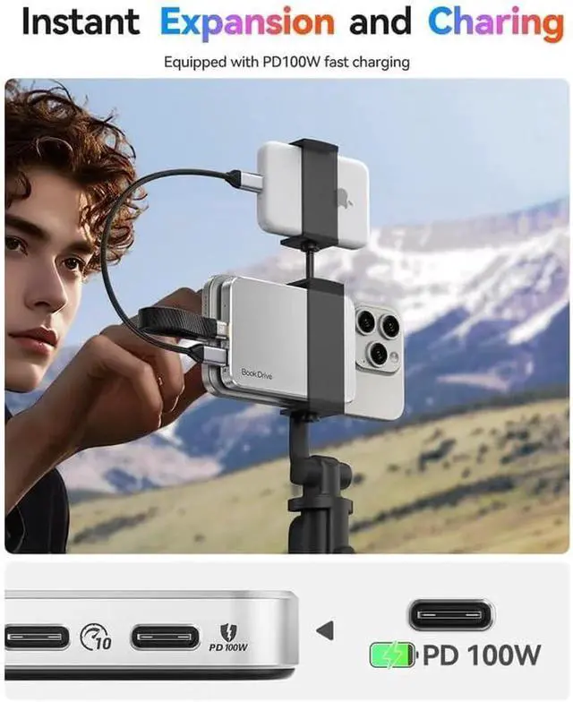 Alt view image 5 of 7 - BookDrive 1TB Magnetic External SSD with PD 100W Charging for Labtop & USB-C Smartphone - Magsafe Portable Solid State Drive, 1000MB/s for USB 3.2 Gen2 - P10Plus