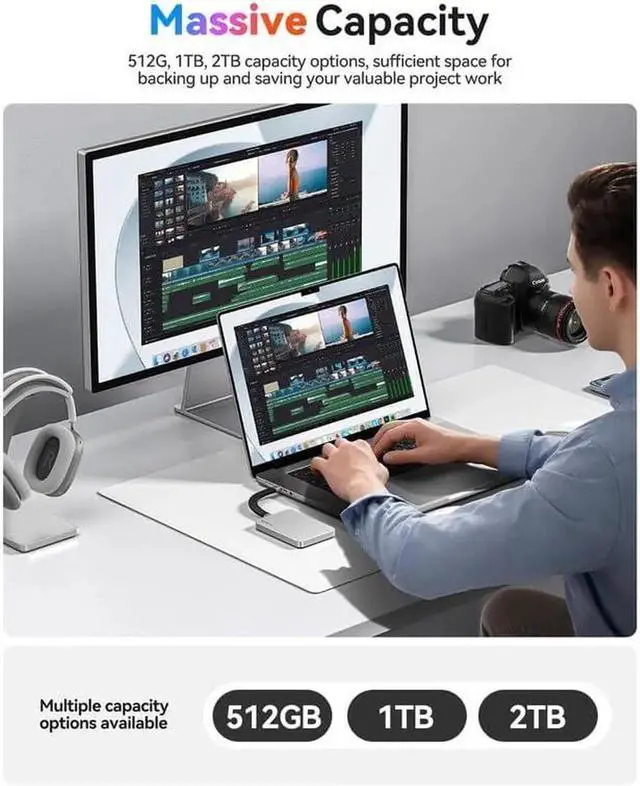 Alt view image 7 of 7 - BookDrive 1TB Magnetic External SSD with PD 100W Charging for Labtop & USB-C Smartphone - Magsafe Portable Solid State Drive, 1000MB/s for USB 3.2 Gen2 - P10Plus