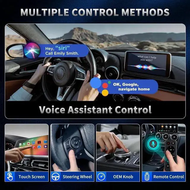 Alt view image 6 of 7 - 4-in-1 Wireless CarPlay Adapter & Android Auto Wireless Adapter, Stream Netflix, YouTube, and More, Split-Screen & Mirroring, for Cars with OEM Wired CarPlay/Android Auto