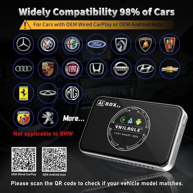 Alt view image 3 of 7 - 4-in-1 Wireless CarPlay Adapter & Android Auto Wireless Adapter, Stream Netflix, YouTube, and More, Split-Screen & Mirroring, for Cars with OEM Wired CarPlay/Android Auto
