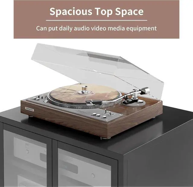 Alt view image 5 of 7 - Heavy Duty 4-Tier Media Cabinet, Audio-Video Media Stand with Tempered Glass Doors, Metal Stereo Cabinets with 3 Adjust Shelves, Storage Cabinet for Entertainment Stereo Component