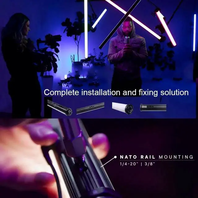 Alt view image 5 of 7 - T2C RGBWW LED Tube Light,20W 2500K-7500K Adjust RGB Light Wand Support APP and DMX Control 46 Color Gel Presets (60cm)