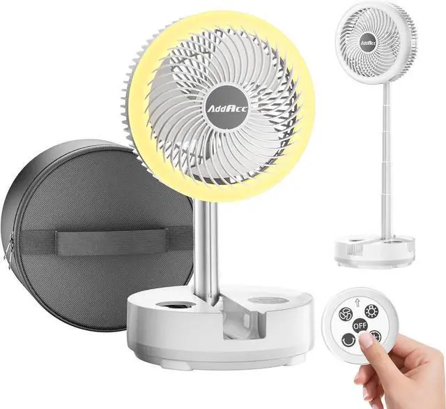 Main image of 40000mAh Battery Operated Fan, Rechargeable Collapsible 106H Run, 9 Speeds Oscillating with Remote, Powered Timer & Light for Travel Cruise Essentials RV Outdoor Power Outage White 10 inch
