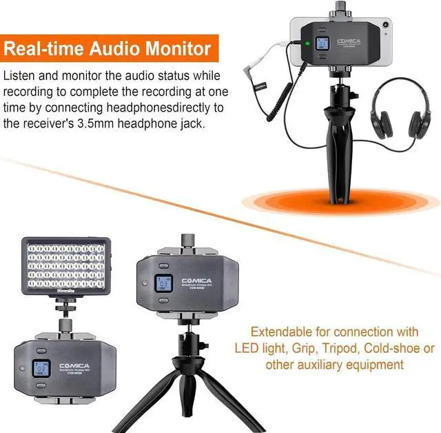 Alt view image 5 of 7 - CVM-WS50(H) Wireless Microphone System, 6 Channels Handheld Interview Microphone with Flexible Combination Grip for Smartphone, Camera, Perfect for YouTube, Interview, Video Conference, Podcast