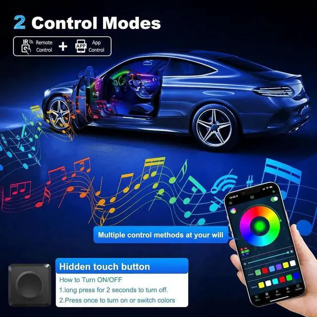 Alt view image 7 of 7 - Dreamcolor Acrylic Interior Car LED Strip Light with Wireless APP, RGB 22 in 1 with 175 inches 593 LEDs Fiber Optic Ambient Lighting Kits, 16 Million Colors Sound Active Function Car Neon Lights