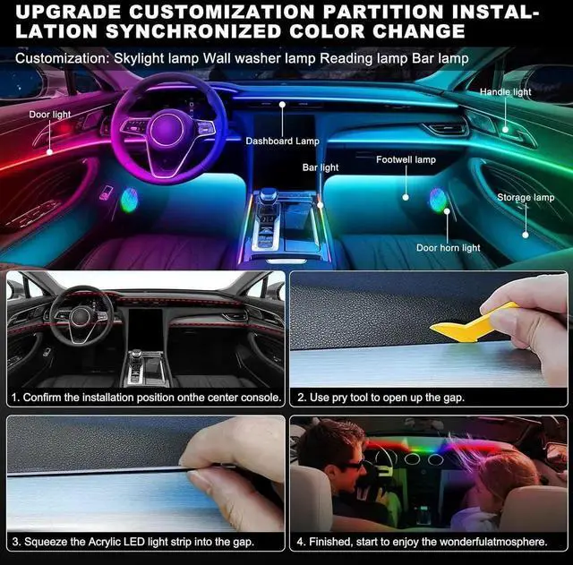 Main image of Dreamcolor Acrylic Interior Car LED Strip Light with Wireless APP, RGB 22 in 1 with 175 inches 593 LEDs Fiber Optic Ambient Lighting Kits, 16 Million Colors Sound Active Function Car Neon Lights