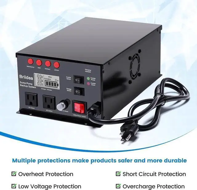 Main image of 1500W Sump Pump Battery Backup System - Auto Switches to Battery Inverter Power for Continuous Sump Pump Operation during Power Outages, Battery Not Include