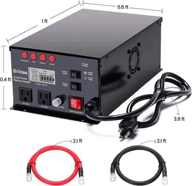 Alt view image 4 of 7 - 1500W Sump Pump Battery Backup System - Auto Switches to Battery Inverter Power for Continuous Sump Pump Operation during Power Outages, Battery Not Include