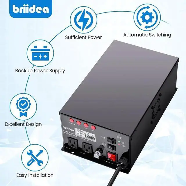 Alt view image 7 of 7 - 1500W Sump Pump Battery Backup System - Auto Switches to Battery Inverter Power for Continuous Sump Pump Operation during Power Outages, Battery Not Include