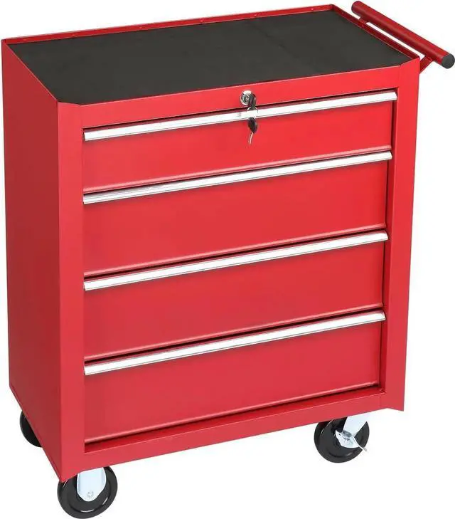 Main image of 4-Drawer Tool Chest with Wheels & Lock & Key, Heavy Duty Cart Rolling Tool Box on Wheels, Metal Storage Cabinet, Rolling Tool Cart with Drawers for Garage, Warehouse & Repair Shop (Red)