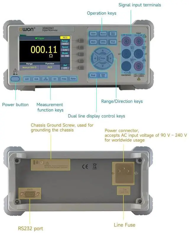 Alt view image 3 of 6 - Digital Multimeter AC DC Current Voltage 3.7in Screen True RMS 55000 CountsDC Voltage Accuracy up to 0.025%2 Line Display Desktop Type XDM2041