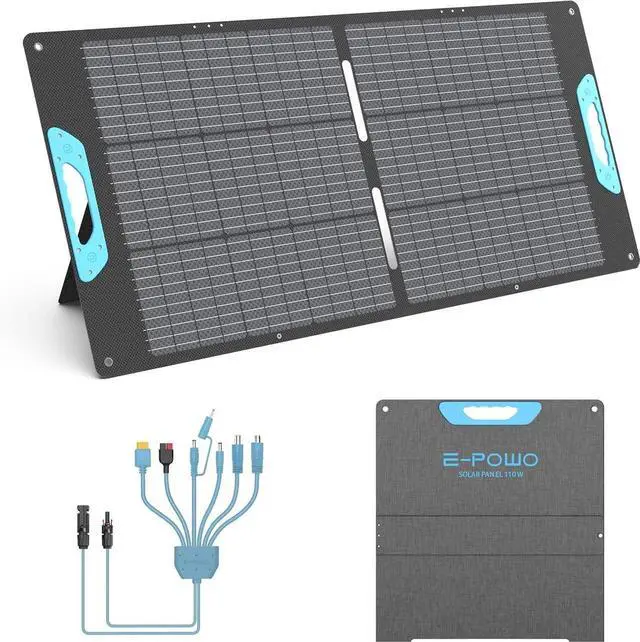 Main image of 110W Portable Solar Panel for Power Station, 23.5% High Efficiency ETFE Foldable Solar Panels Charger, Fast Installation with Kickstands, IP67 Waterproof for RV, Outdoor Camping, Off Grid Blackouts
