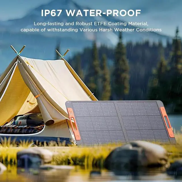 Alt view image 6 of 7 - 100 Watt Portable Solar Panel with Solar Angle Guide,Camper Essentials,20V Foldable Solar Charger for Power Station, 23.5% High Efficiency IP67 Waterproof 2 Kickstands for Camping RV Blackout