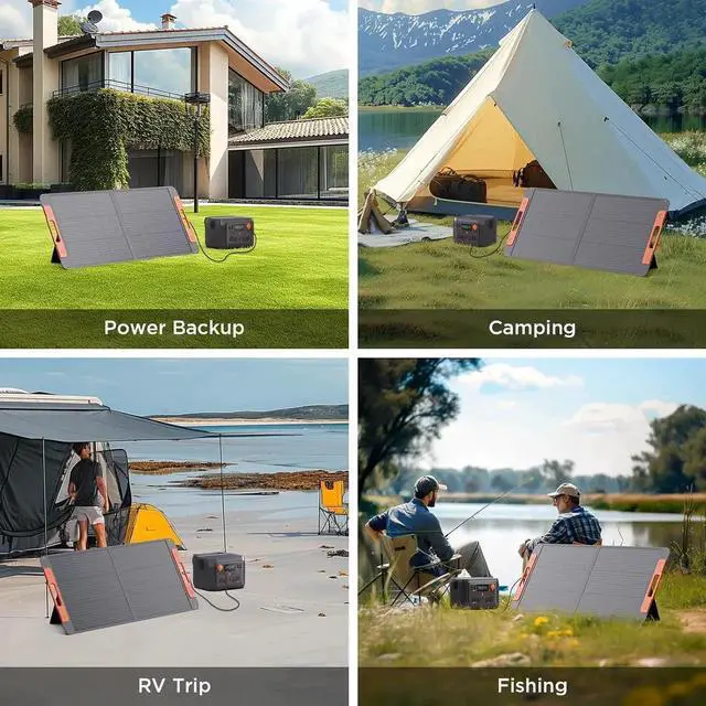 Alt view image 5 of 7 - 100 Watt Portable Solar Panel with Solar Angle Guide,Camper Essentials,20V Foldable Solar Charger for Power Station, 23.5% High Efficiency IP67 Waterproof 2 Kickstands for Camping RV Blackout