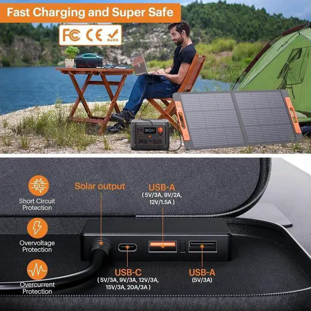 Alt view image 2 of 7 - 100 Watt Portable Solar Panel with Solar Angle Guide,Camper Essentials,20V Foldable Solar Charger for Power Station, 23.5% High Efficiency IP67 Waterproof 2 Kickstands for Camping RV Blackout