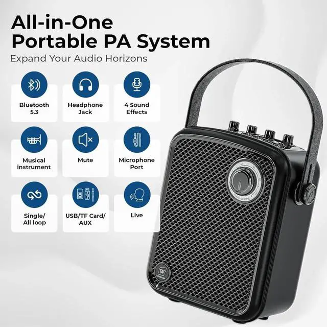 Alt view image 2 of 5 - Wireless Voice Amplifier with Microphone, Portable PA Speaker System, 70W Bluetooth 5.3 Karaoke Machine for Teachers, Public Speaking, Events, Singing, Parties, Supports Guitar, Headphone - S100