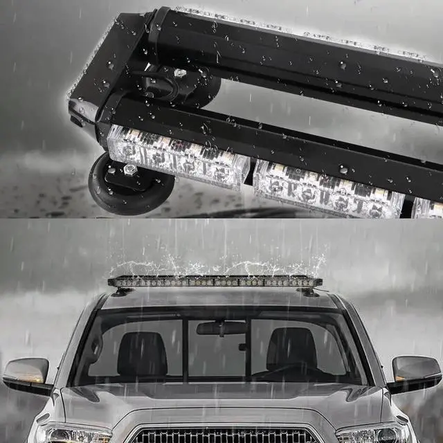 Alt view image 3 of 7 - 38" Amber Yellow Rooftop Beacon Warning Emergency Flashing Snow Plow Light Bar Double Side Strobe Light Traffic Advisor with Magnetic Base for Tow Work Truck Pickup (Amber/Amber)