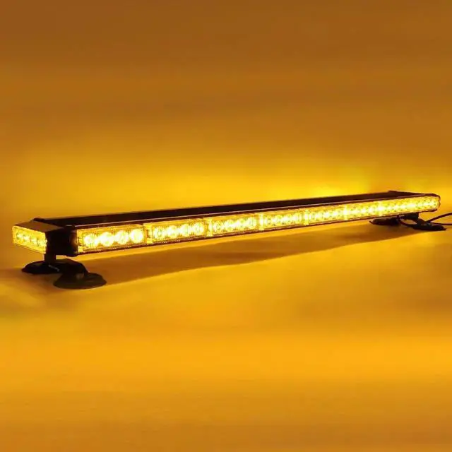 Alt view image 4 of 7 - 38" Amber Yellow Rooftop Beacon Warning Emergency Flashing Snow Plow Light Bar Double Side Strobe Light Traffic Advisor with Magnetic Base for Tow Work Truck Pickup (Amber/Amber)