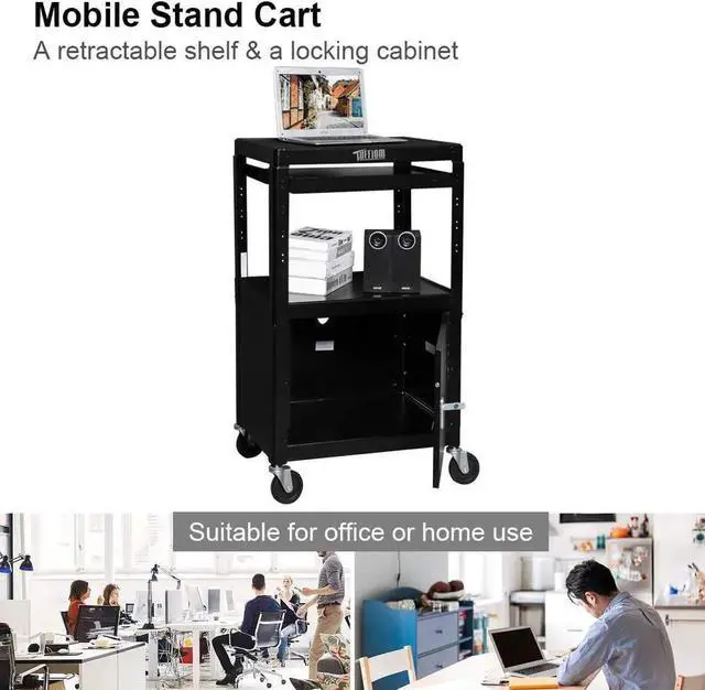 Alt view image 4 of 7 - AV Presentation C for Video Projector, Laptop Computer, Mobile Workstation Utility Media C for School Classroom Office, Rolling Storage Stand with Locking Cabinet Keyboard Shelf