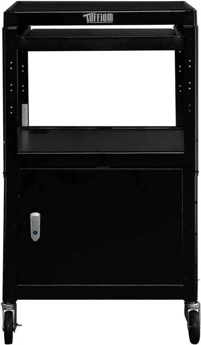 Alt view image 3 of 7 - AV Presentation C for Video Projector, Laptop Computer, Mobile Workstation Utility Media C for School Classroom Office, Rolling Storage Stand with Locking Cabinet Keyboard Shelf