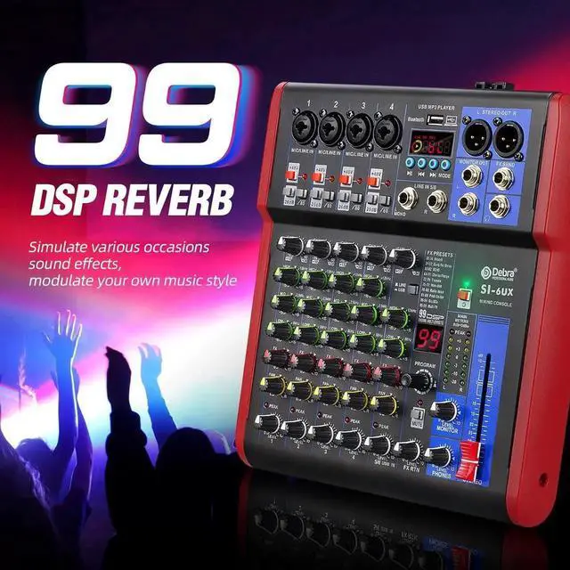 Alt view image 5 of 7 - SI Series Professional Portable Recording Mixer Audio with 99 DSP Digital Effects Mic Preamps and USB for DJ Mixer Console Karaoke Home Recording Studio (SI-6UX)