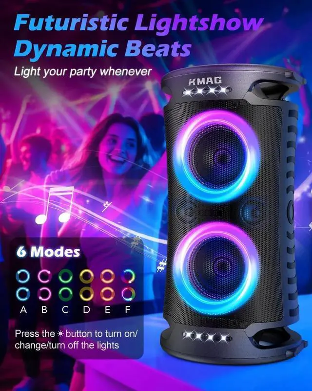 Alt view image 5 of 7 - Large uetooth Speaker, 260W Peak Powerful Loud Sound with Deep Bass, 15Hr Playtime, Fast Charge, TWS, Cool Lights, Portae Outdoor Speaker Wireless for Party, Caing, Beach, Backyard, Home, Work