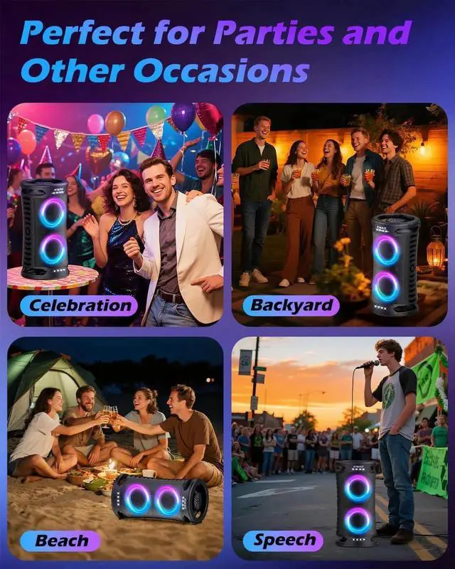 Alt view image 4 of 7 - Large uetooth Speaker, 260W Peak Powerful Loud Sound with Deep Bass, 15Hr Playtime, Fast Charge, TWS, Cool Lights, Portae Outdoor Speaker Wireless for Party, Caing, Beach, Backyard, Home, Work