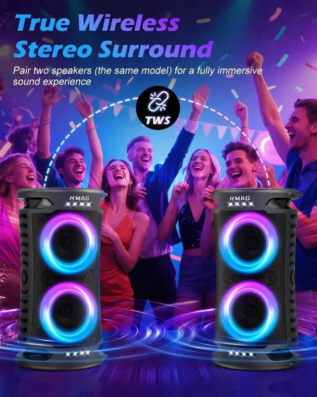 Alt view image 3 of 7 - Large uetooth Speaker, 260W Peak Powerful Loud Sound with Deep Bass, 15Hr Playtime, Fast Charge, TWS, Cool Lights, Portae Outdoor Speaker Wireless for Party, Caing, Beach, Backyard, Home, Work