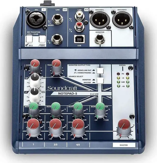 Alt view image 3 of 6 - Notepad-5 Small-Format Analog Mixing Console with USB I/O, 5-channel mixer (