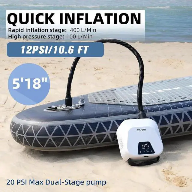 Alt view image 3 of 7 - 20PSI High Pressure Smart SUP Air Pump, Rechargeable Battery-Powered, ligent Dual Stage Inflation & Deflation, Auto-Off Air Pump for Stand Up Paddle Boards,Surng Kite, Tent, Mattress