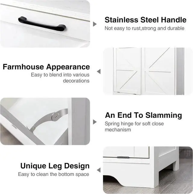 Alt view image 7 of 7 - Tilt Out Trash Can Cabinet for 13 * 1 Gallon Trash Can, Farmhouse Kitchen Island Cabinet with Adjustable Shelf for Hidden Laundry Basket, Dog Proof Garbage Can for Dining Living Room, White