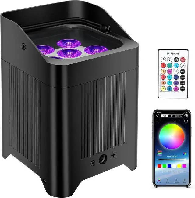 Main image of Battery Powered Stage Lighting - 108W 6IN1 RGBWAUV HEX LED Battery Powered Par Light 9600mAh Rechargeable Remote APP DMX Control Uplighting for Event Church Stage Wedding DJ Disco Dance Party
