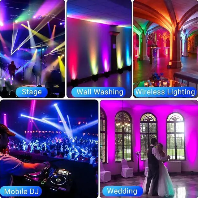Alt view image 6 of 7 - Battery Powered Stage Lighting - 108W 6IN1 RGBWAUV HEX LED Battery Powered Par Light 9600mAh Rechargeable Remote APP DMX Control Uplighting for Event Church Stage Wedding DJ Disco Dance Party
