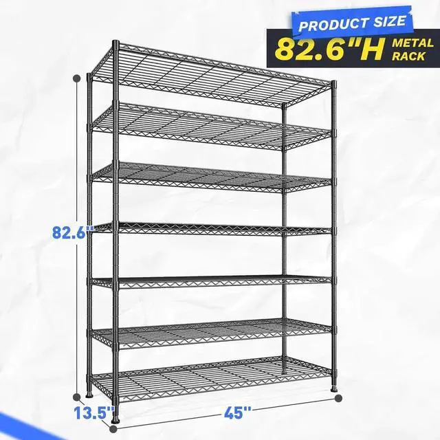 Alt view image 2 of 7 - 82.6H Metal Shelving Unit 7 Tier Storage Shelves Adjust Wire Shelving Metal Wire Shelf Pantry Shelves Commercial Rack for Kitchen Pantry Utility Room Garage 45" W x 82.6''H x 13.5" D, Black