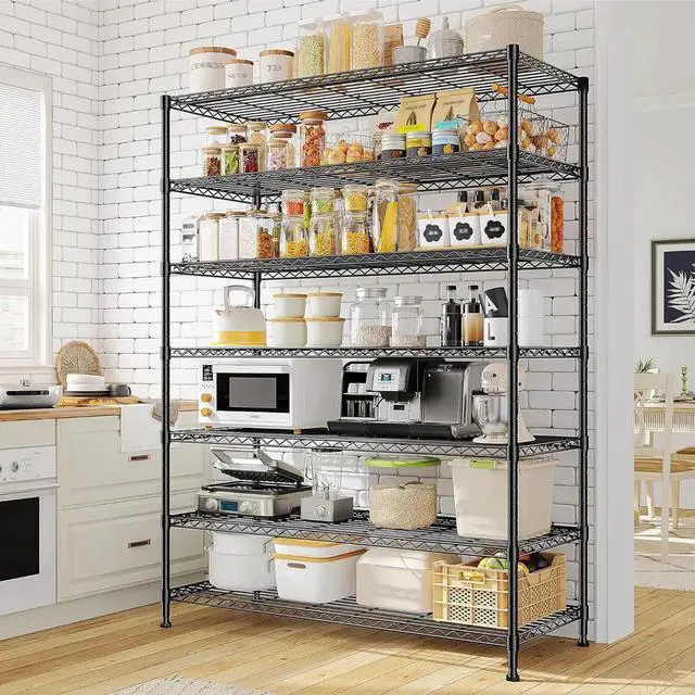 Alt view image 7 of 7 - 82.6H Metal Shelving Unit 7 Tier Storage Shelves Adjust Wire Shelving Metal Wire Shelf Pantry Shelves Commercial Rack for Kitchen Pantry Utility Room Garage 45" W x 82.6''H x 13.5" D, Black