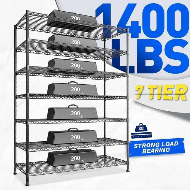 Alt view image 5 of 7 - 82.6H Metal Shelving Unit 7 Tier Storage Shelves Adjust Wire Shelving Metal Wire Shelf Pantry Shelves Commercial Rack for Kitchen Pantry Utility Room Garage 45" W x 82.6''H x 13.5" D, Black