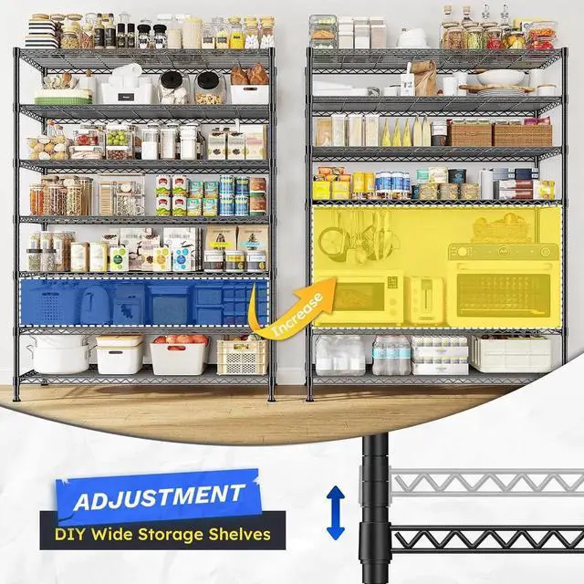 Alt view image 6 of 7 - 82.6H Metal Shelving Unit 7 Tier Storage Shelves Adjust Wire Shelving Metal Wire Shelf Pantry Shelves Commercial Rack for Kitchen Pantry Utility Room Garage 45" W x 82.6''H x 13.5" D, Black