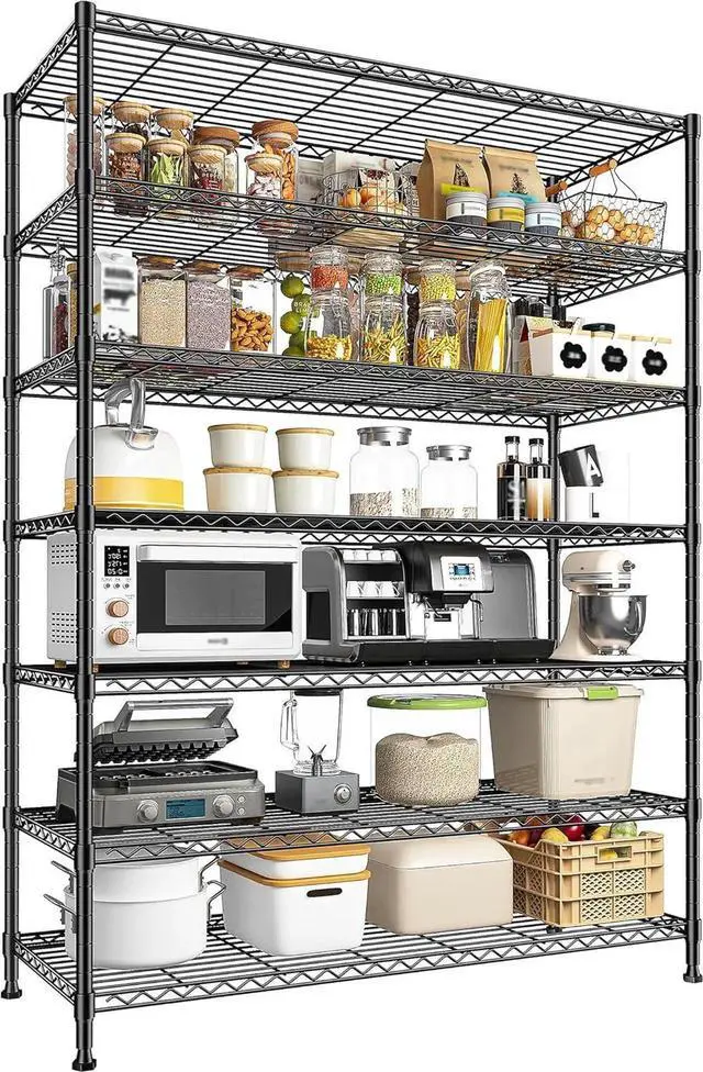 Main image of 82.6H Metal Shelving Unit 7 Tier Storage Shelves Adjust Wire Shelving Metal Wire Shelf Pantry Shelves Commercial Rack for Kitchen Pantry Utility Room Garage 45" W x 82.6''H x 13.5" D, Black