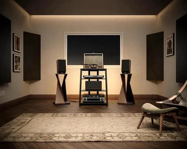 Alt view image 3 of 6 - Design Stereo Cabinet 4-Tier Media Cabinet with LED Backlight Integrated Power Wooden Media Stand with Adjust Shelves for Turnts Record Player Stereo Receiver CD Players AMP