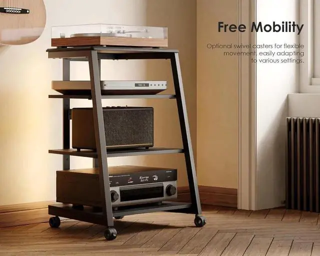 Main image of Design Stereo Cabinet 4-Tier Media Cabinet with LED Backlight Integrated Power Wooden Media Stand with Adjust Shelves for Turnts Record Player Stereo Receiver CD Players AMP