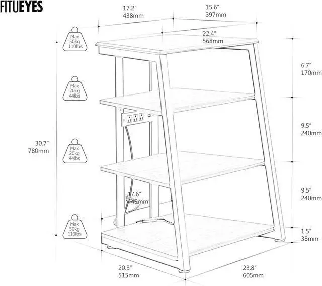Alt view image 5 of 6 - Design Stereo Cabinet 4-Tier Media Cabinet with LED Backlight Integrated Power Wooden Media Stand with Adjust Shelves for Turnts Record Player Stereo Receiver CD Players AMP