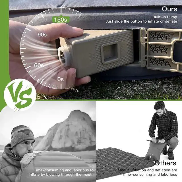 Alt view image 6 of 6 - 4" Ultra-Thick Self-Inflating Sleeping Pad with 3-in-1 Rechargeable Pump, Air Adjustable Foam Camping Mattress, 9.5R Heavy-Duty Double Sleeping Pad for Car, Truck, Van, Rooftop Tent 4-Season Use