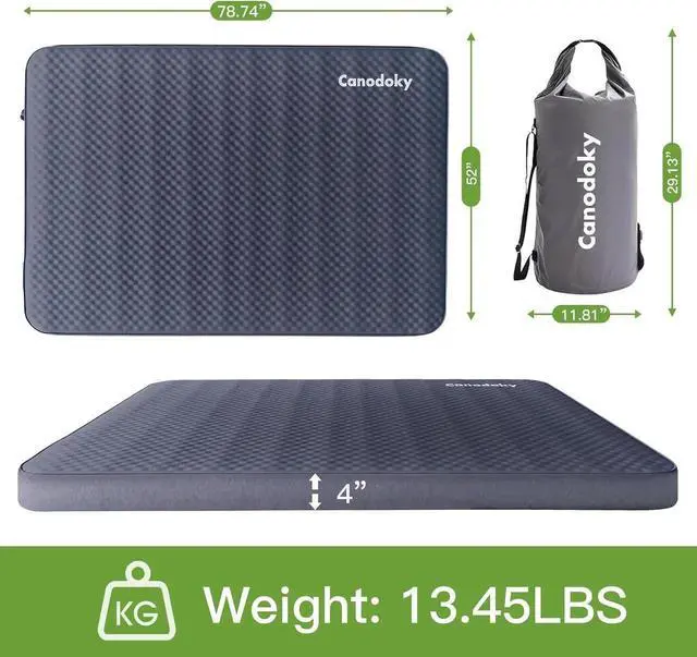 Alt view image 5 of 6 - 4" Ultra-Thick Self-Inflating Sleeping Pad with 3-in-1 Rechargeable Pump, Air Adjustable Foam Camping Mattress, 9.5R Heavy-Duty Double Sleeping Pad for Car, Truck, Van, Rooftop Tent 4-Season Use