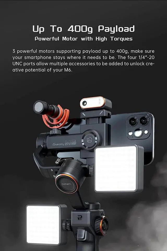 Alt view image 4 of 6 - iSteady M6 Gimbal Stabilizer for Smartphone, 3-Axis Cell Phone Stabilizer Built-in OLED Display 400g Payload Reverse Charging Android and iPhone Gimbal with Inception Motion Timelapse