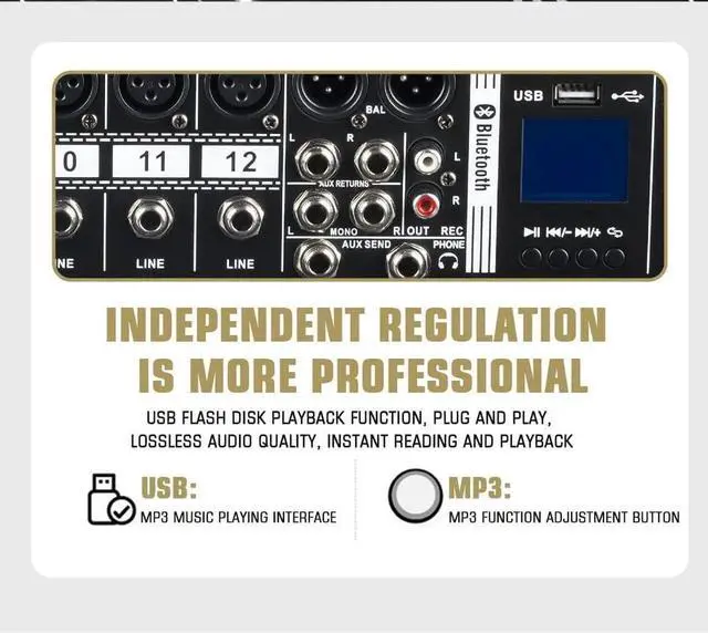 Alt view image 2 of 7 - MX-120 Professional Mixer (12-Channel) for Recording DJ Stage Karaoke/W Graphic Equalizer and DSP Effector w/USB Drive for Recording Input, XLR Microphone Jack, 48V Power, RCA Output