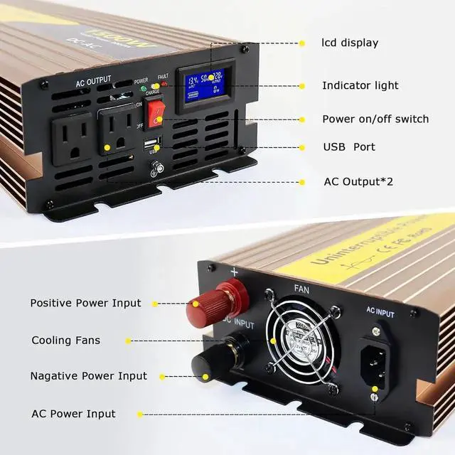 Alt view image 2 of 6 - 1500W Sump Pump Battery Backup Power System,Basment Protection Sump Pump Inverter with LCD Display and Automatic Battery Backup Switching for Basement Emergency and Power Outage Backup, (Gold)