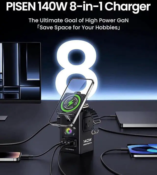 Alt view image 5 of 7 - 8-in-1 Mag-Safe Charger Stand - 140W Charging Station for Multiple Devices Mag-Safe Stand Magnetic Qi2 Wireless Charger for iPhone 16/15/14/13/12 Series, Magnetic Charger for Apple Watch